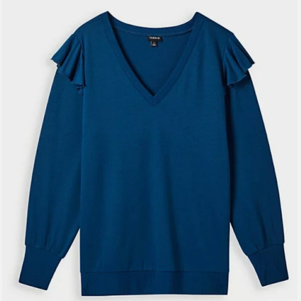 Torrid Ruffle Shoulder V-Neck Pullover - Size 2